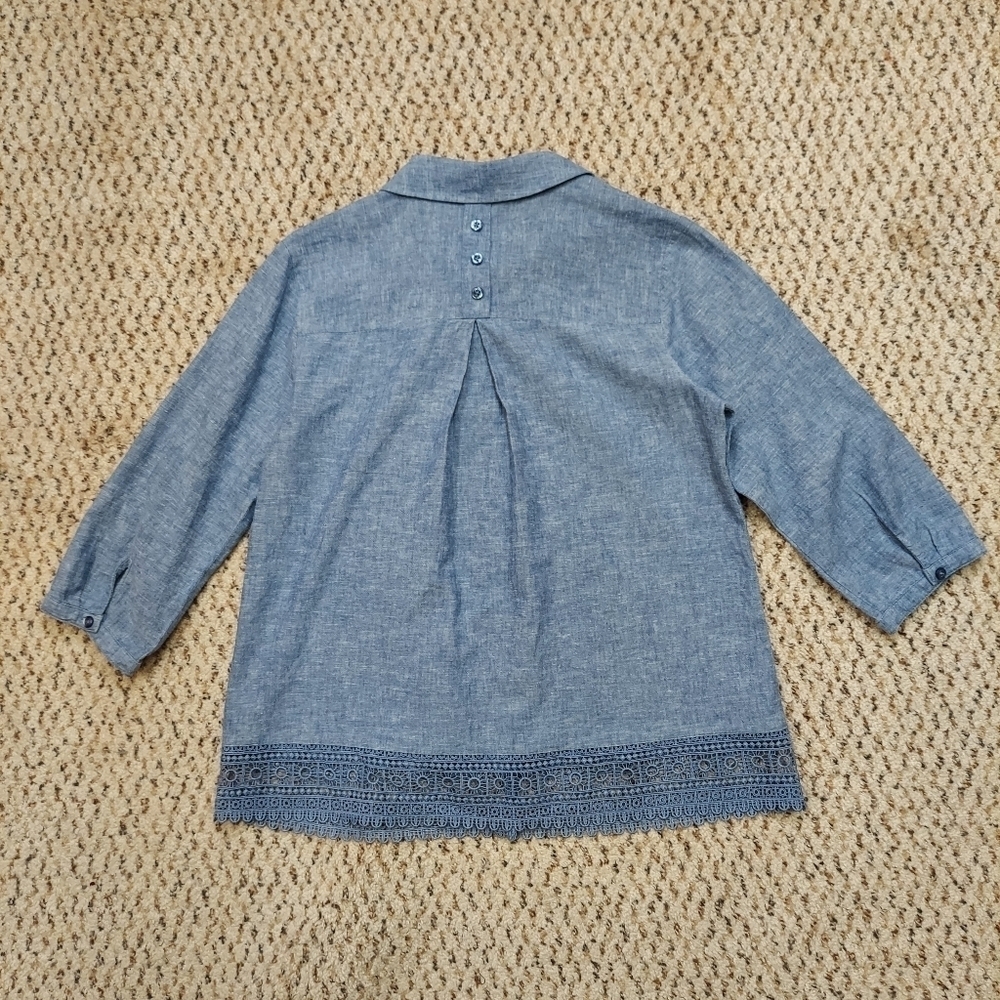 Christopher & Banks Linen Blend Blouse Womens Small Button Up Lace Accents Shirt - Picture 11 of 13